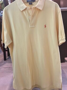 Ralph Lauren Classic Fit Polo Shirt Yellow Orange Pony Large Men's Short Sleeve